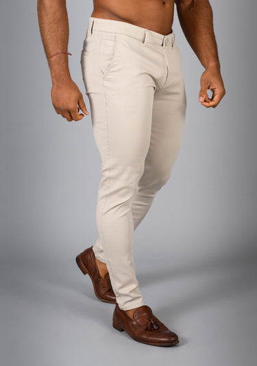 Oxcloth Beige Athletic fit chinos offering a perfect blend of comfort and style for well-built physiques, with a contoured waist and muscle fit design for an on-trend appearance.