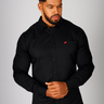 Black Stretch muscle fit on an athletically built model, showcasing the athletic fit design that enhances physique, with stretch fabric for comfort and mobility