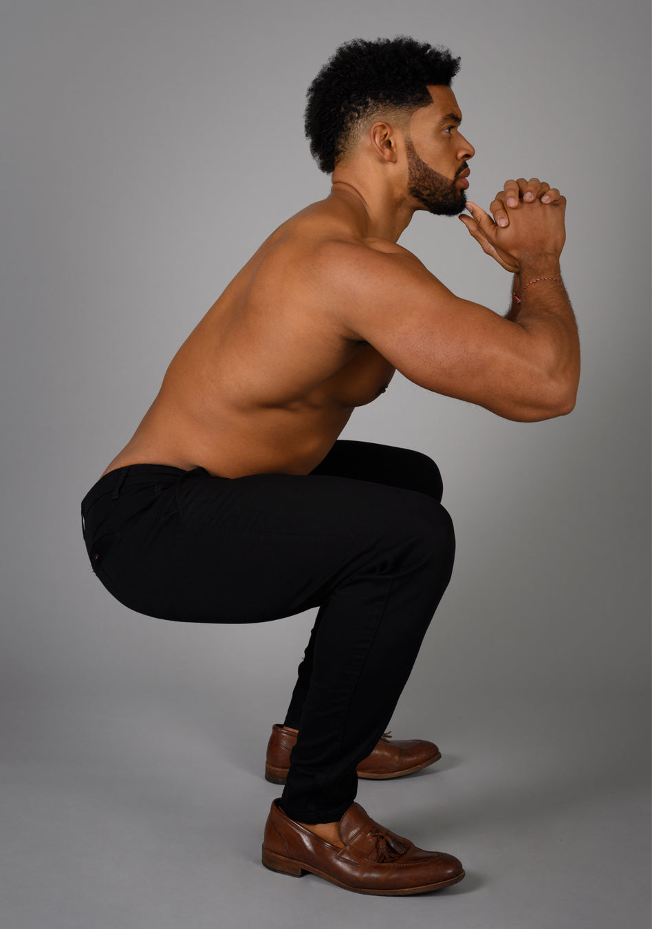 Squat proof Black Athletic fit chinos offering a perfect blend of comfort and style for well-built physiques, with a contoured waist and muscle fit design for an on-trend appearance.